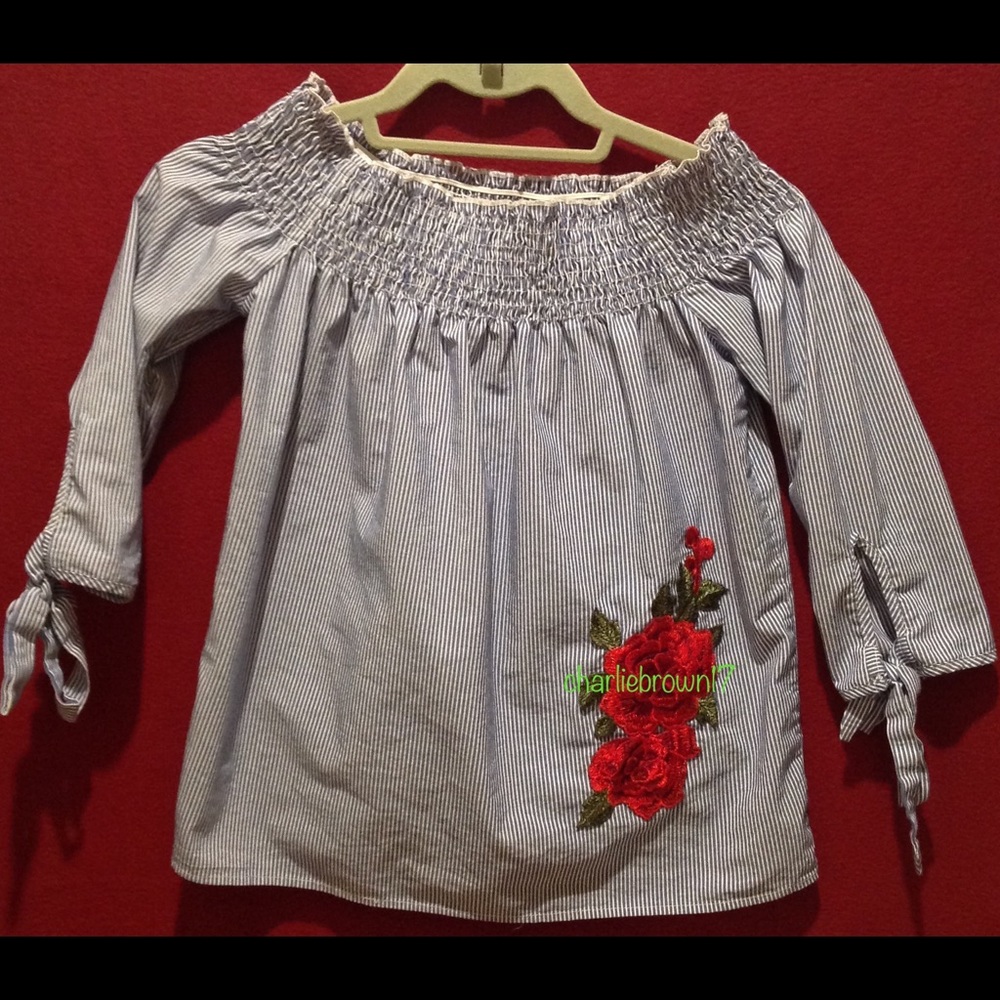 Blue and White Embroidered Peasant top
